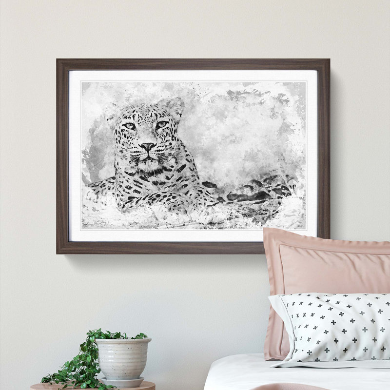 Leopard Resting in Abstract - Picture Frame Painting Print, 27cm H x 36cm W x 2cm D, Walnut Framed