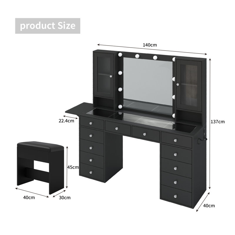 Tamon Dressing Table with Mirror, Black