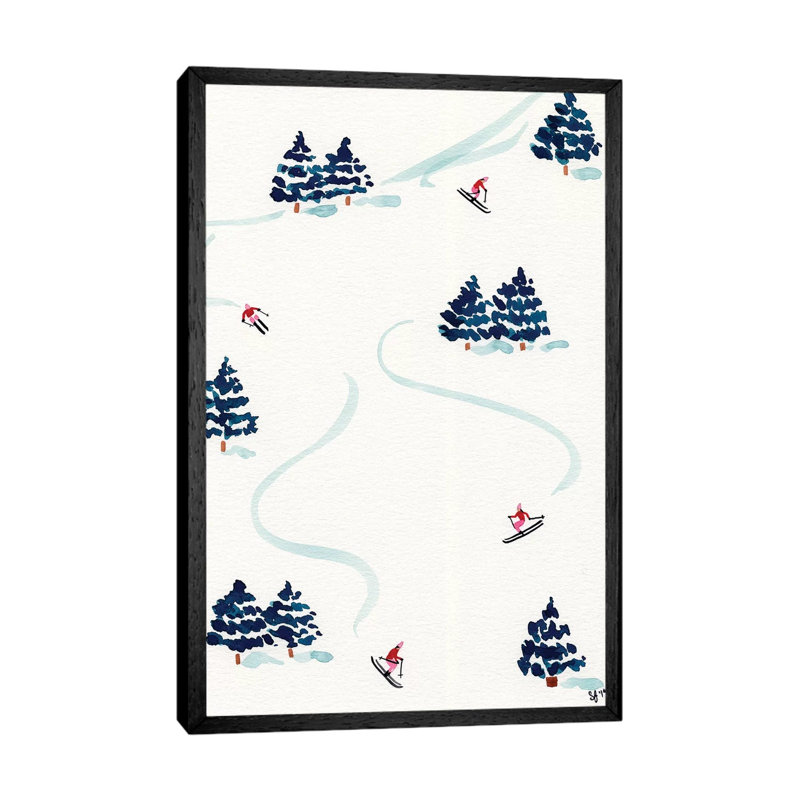 Little Skiers 1 Piece Painting on Canvas, 66.04cm H x 45.72cm W x 3.81cm D, Black Floater Framed