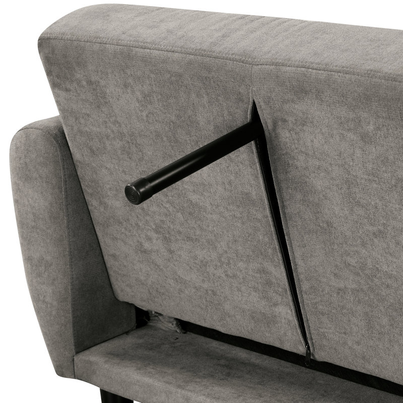 Transitional Convertible Gray Futon In Contemporary Design, 2 - Seat, With Channeled Back, Soft Track Arms, And A & C Charging, Fabric Rubberwood Modern Seat Cushion Seats, Featuring Iron Leg Back