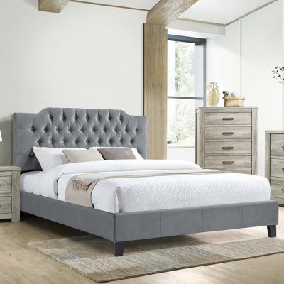 Magnifique lit double en velours avec tête de lit capitonnée moderne, parfait pour les chambres contemporaines