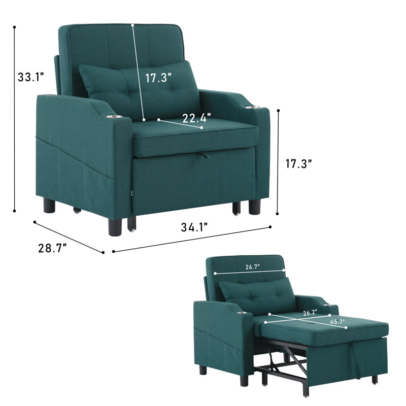 Fauteuil-lit convertible compact 3-en-1 avec chargement USB et Type-C, Vert