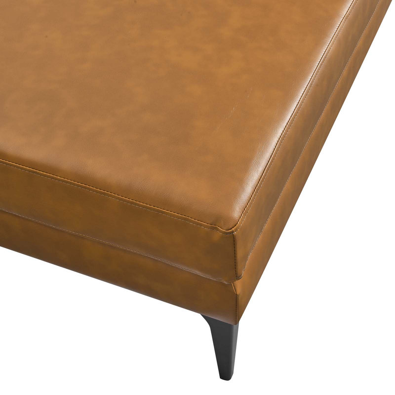 Tan Vegan Leather Upholstered Ottoman with Metal Legs