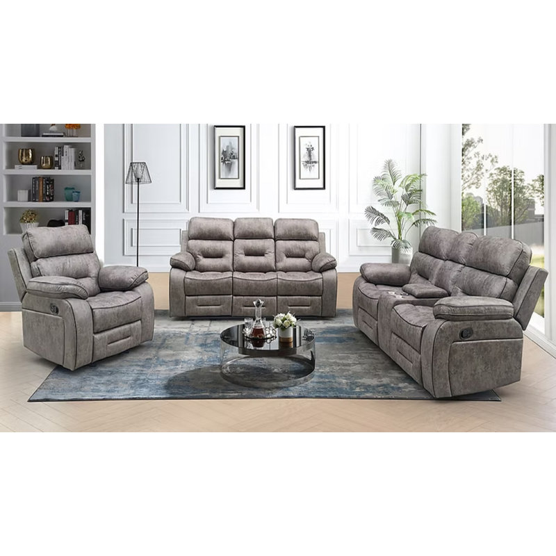 Marbella  Grey Reclining Sofa Set With  Wireless And Drop-down Table