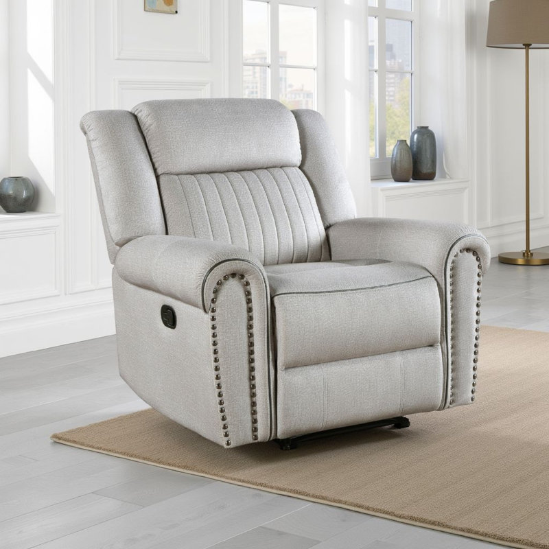 Fauteuil inclinable Ben, 41 po, microfibre, garniture cloutée, Manuel - Bouton-poussoir