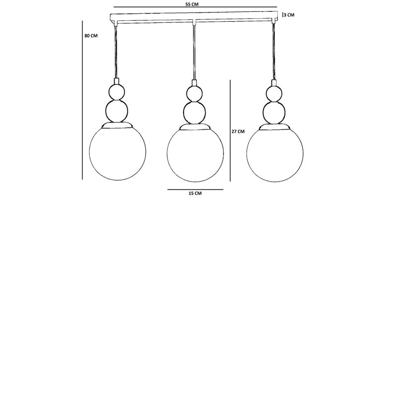 Lustre élégant en métal avec capuchon en verre, finition blanche et dorée, hauteur réglable | 15 po x 5,9 po x 11,8 po | Max 3 x douilles E27 de 40 W (ampoules non incluses) | Parfait pour l'éclairage du salon, de la salle à manger et du vestibule
