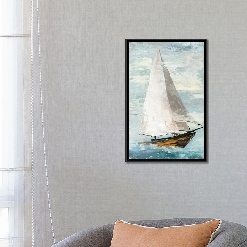 «Quiet Bateaux II», reproduction sur toile tendue, H 48 po x l 32 po x P 1,5 po, Toile encadrée noire, Pas de tapis