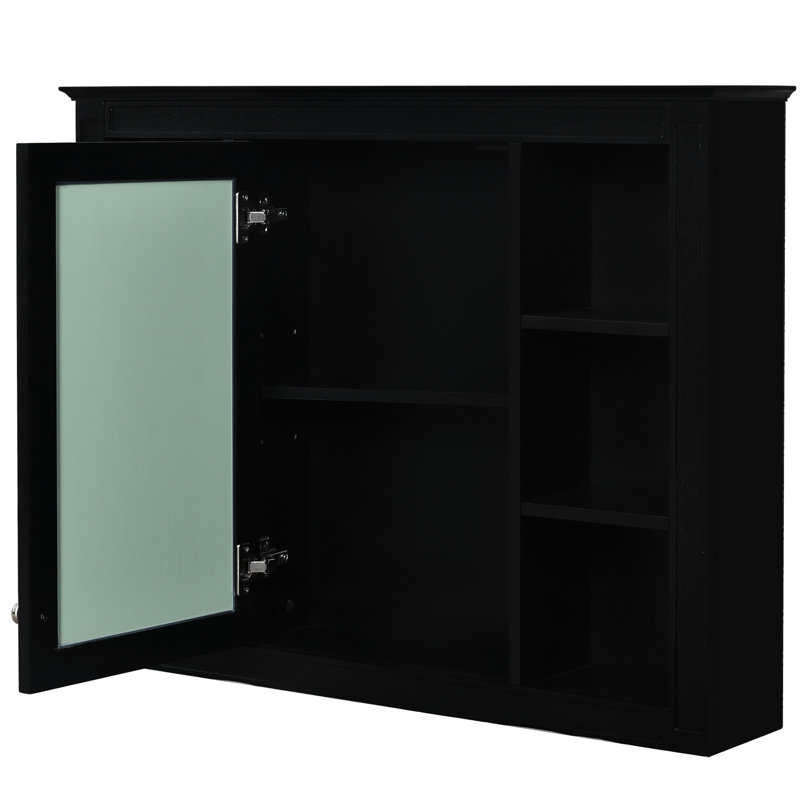 Modern Bathroom Cabinet With Mirror, 35''X27.5'', Finish, Black Wall Mounted Cabinet, Adjustable Storage, Board