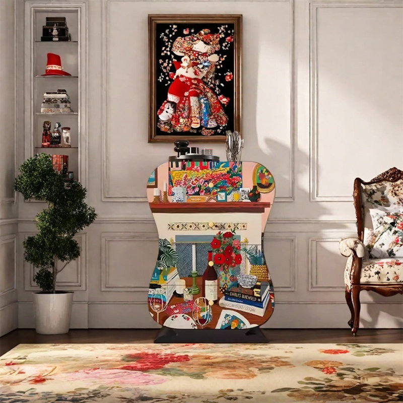 Walnut Frame Decorative Cabinet with Brass Handles