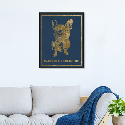 Pardon My Frenchie " Pardon My Frenchie Blue, Elegant French Bulldog Modern Gold " Painting Print