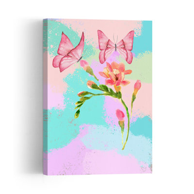 Pink Butterflies And Flowers Contemporary Butterfly Flower Wall Art Print by Hussein Abdel Aal - Print
