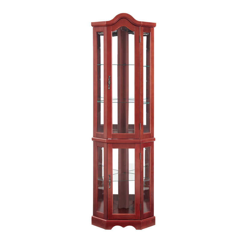 Lighted Glass Display Curio Cabinet With Tempered Glass Doors, Adjustable Shelves, And Elegant Crown Corner Design For Living Room And Bedroom