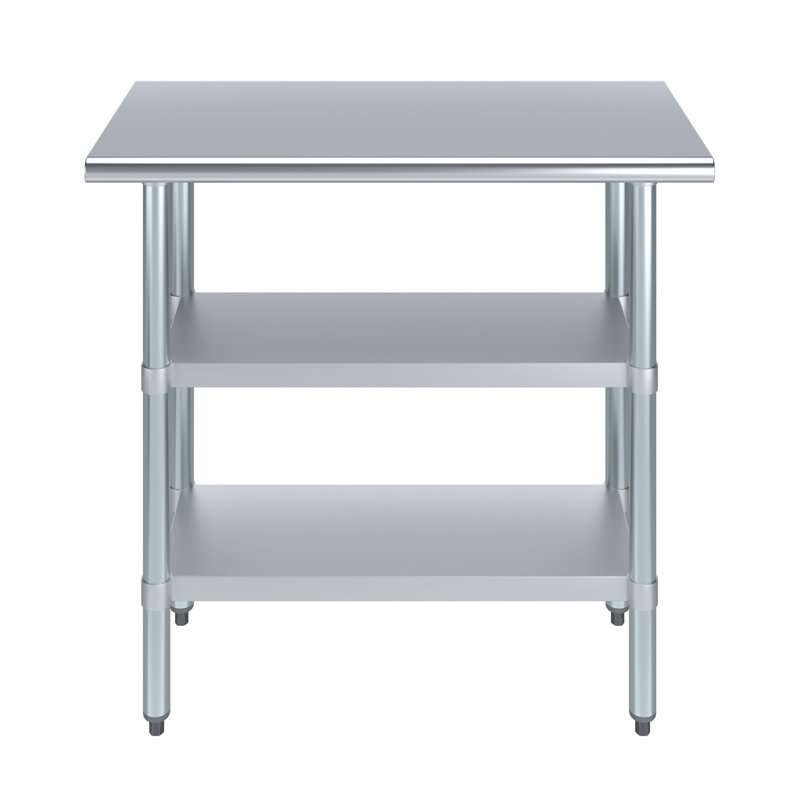 Stainless Steel Work Table with 2 Shelves, 35" H x 36" W x 18" D