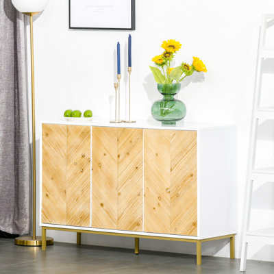 Buffet Buffet - Bois naturel avec motif, 3 portes, tablette réglable et pieds en métal