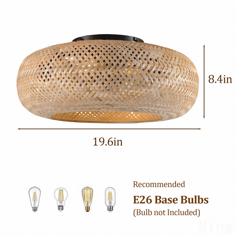 Ventilateur de plafond 19 po en rotin avec 4 ampoules, à intensité variable, télécommande, 7 pales, moteur à courant continu réversible