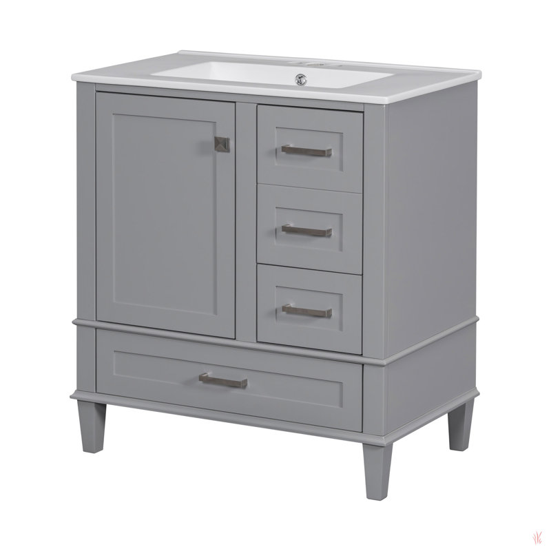 Ensemble de meuble-lavabo moderne avec lavabo 30 po, meuble-lavabo moderne avec porte à fermeture douce et 3 tiroirs, structure en bois massif