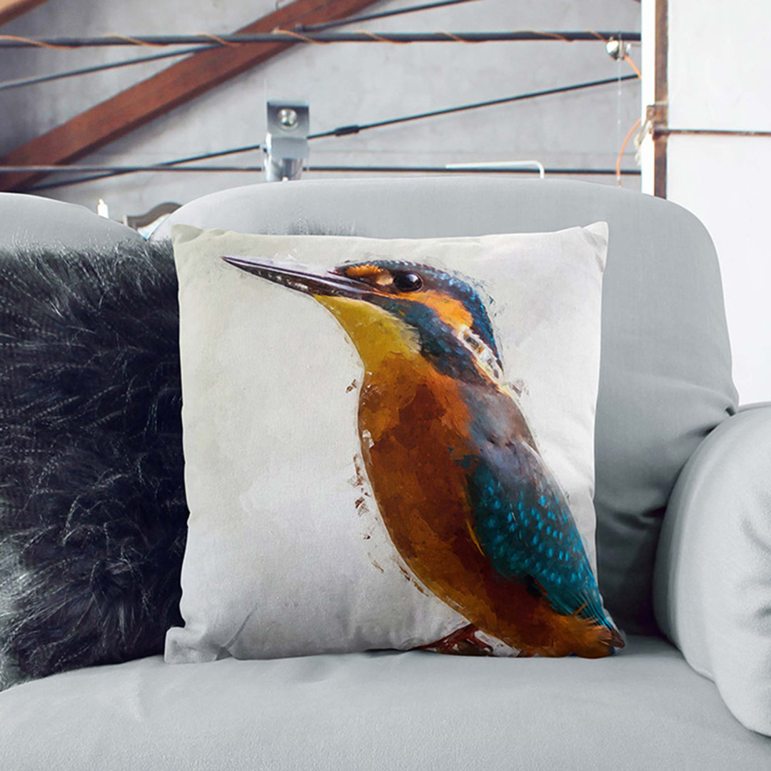 Graceful Kingfisher Bird in Abstract Cushion with Filling