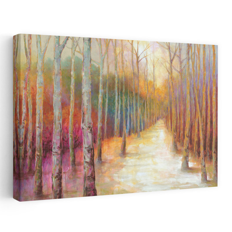Chemin de forêt coloré abstrait, art de paysage de forêt contemporain coloré, H 24 po x l 16 po