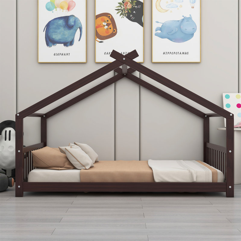 Solid Wood Low House Bed, Espresso, Full / Double