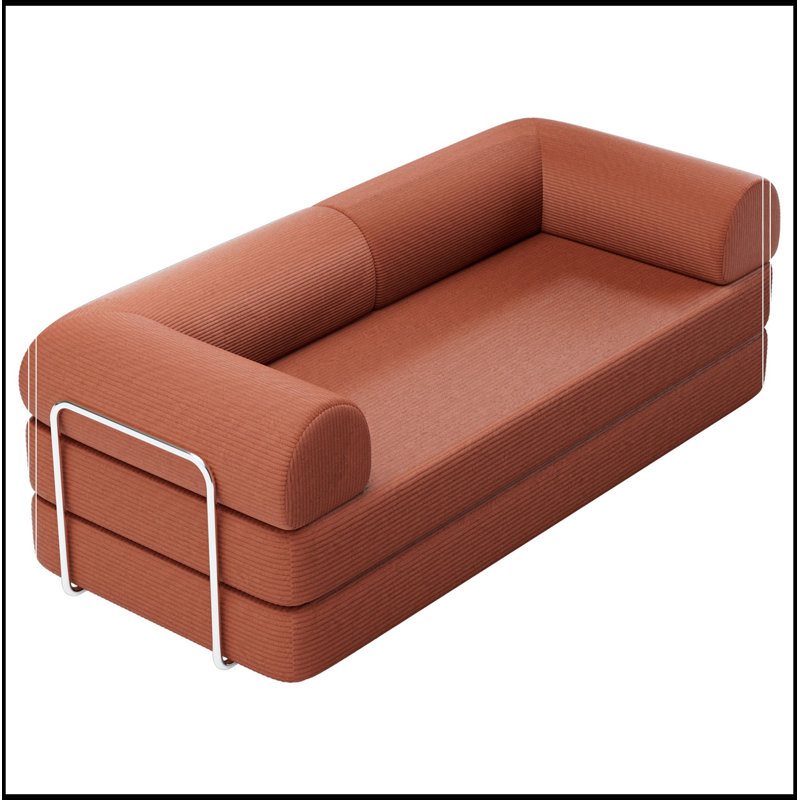 Canapé deux places en velours côtelé avec coussin moelleux, Brun rustique