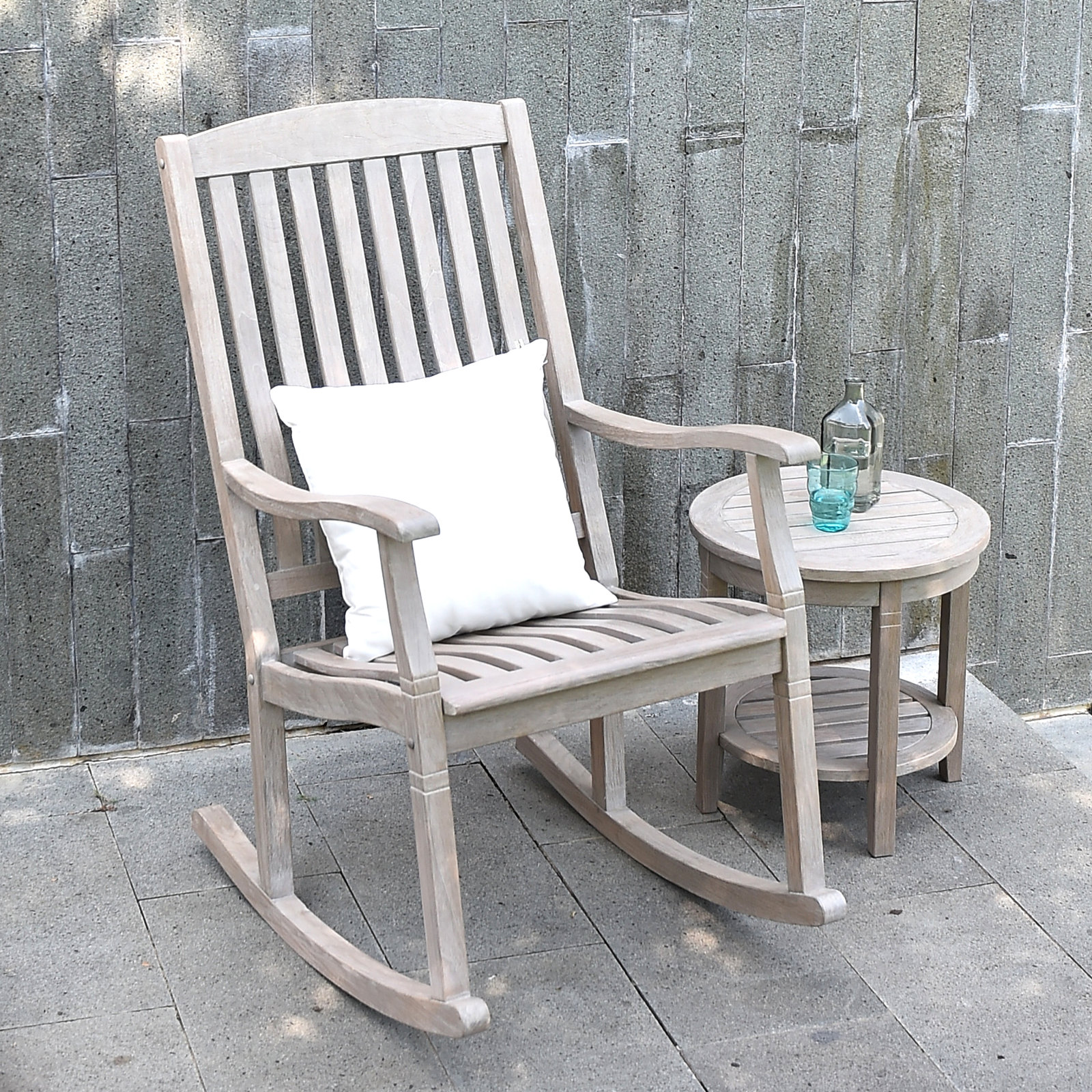 Colden Teak Outdoor Side Table, Weathered Gray, 18"