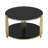 Stylish Modern Coffee Table with Asymmetrical Metal Structure, Circular Drum Base, and Lower Shelf for Enhanced Decor and Functionality.-362247087