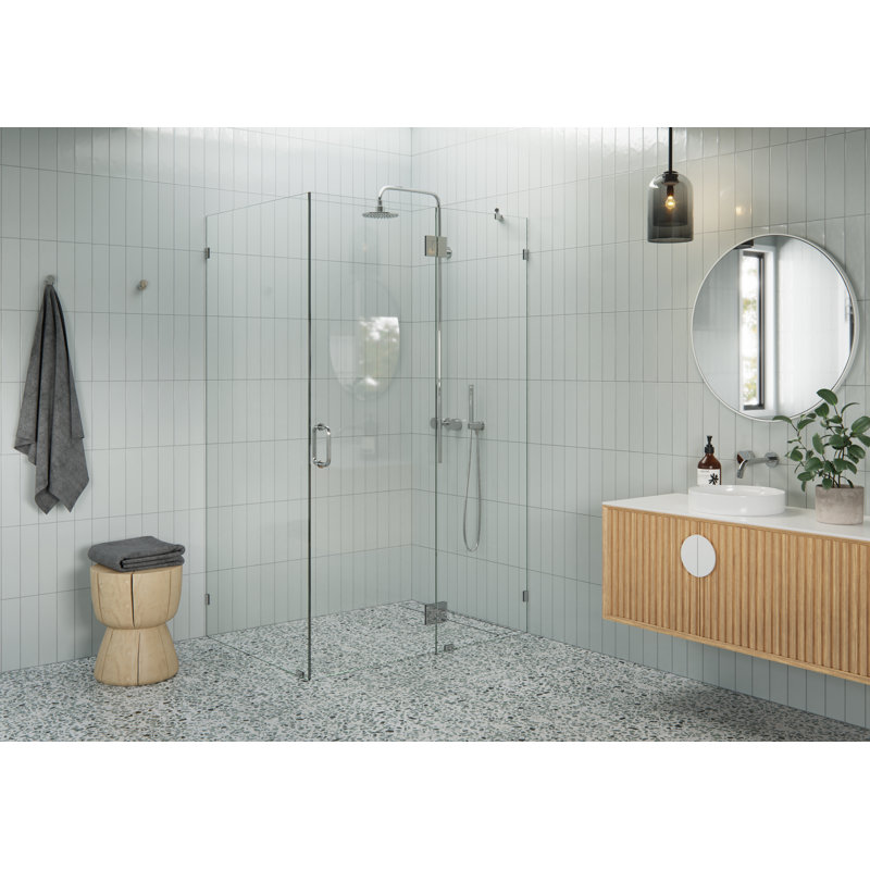 Halo 39 in. x 39 in. x 78 in. 90-degree Fully Frameless Glass Hinged Shower Enclosure, Polished Chrome