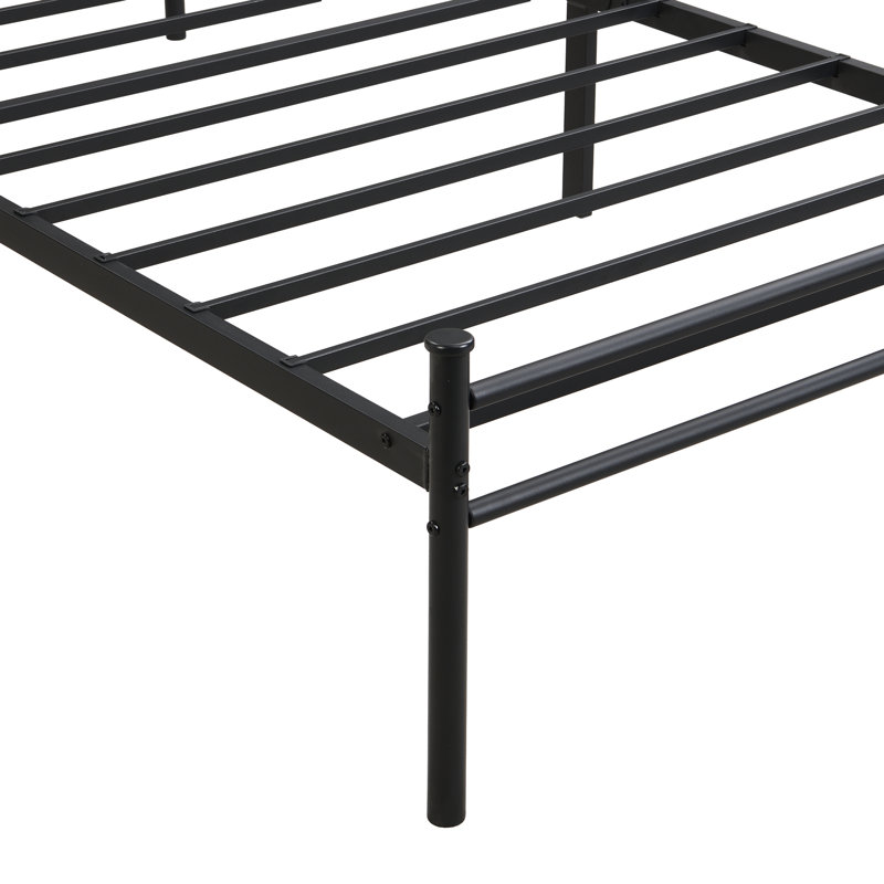 Twin XL Size metal bedframe,Headboard with wood panel decoration