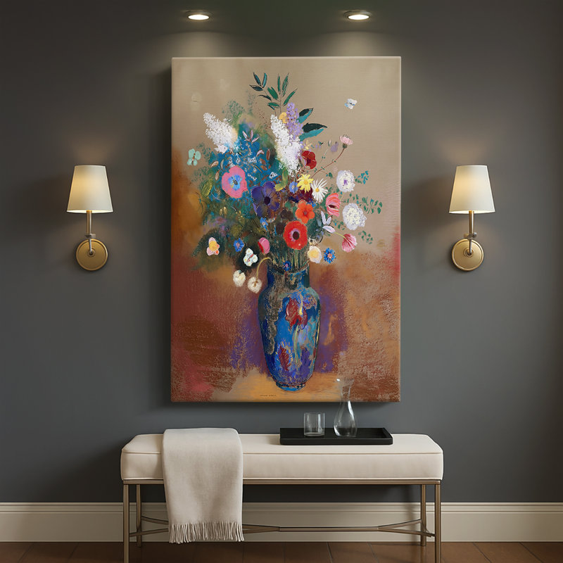 Bouquet de fleurs sur toile tendue par Odilon Redon, 32 x 48