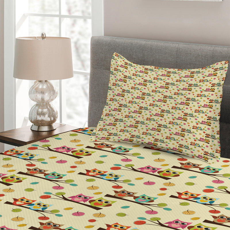 Owl Polyester Coverlet, Twin Bedspread + 1 Sham