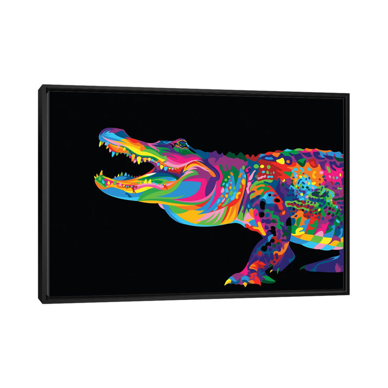 «Alligator», impression sur toile, H 18 po x l 26 po x P 1,5 po, Toile avec cadre noir, Pas de tapis