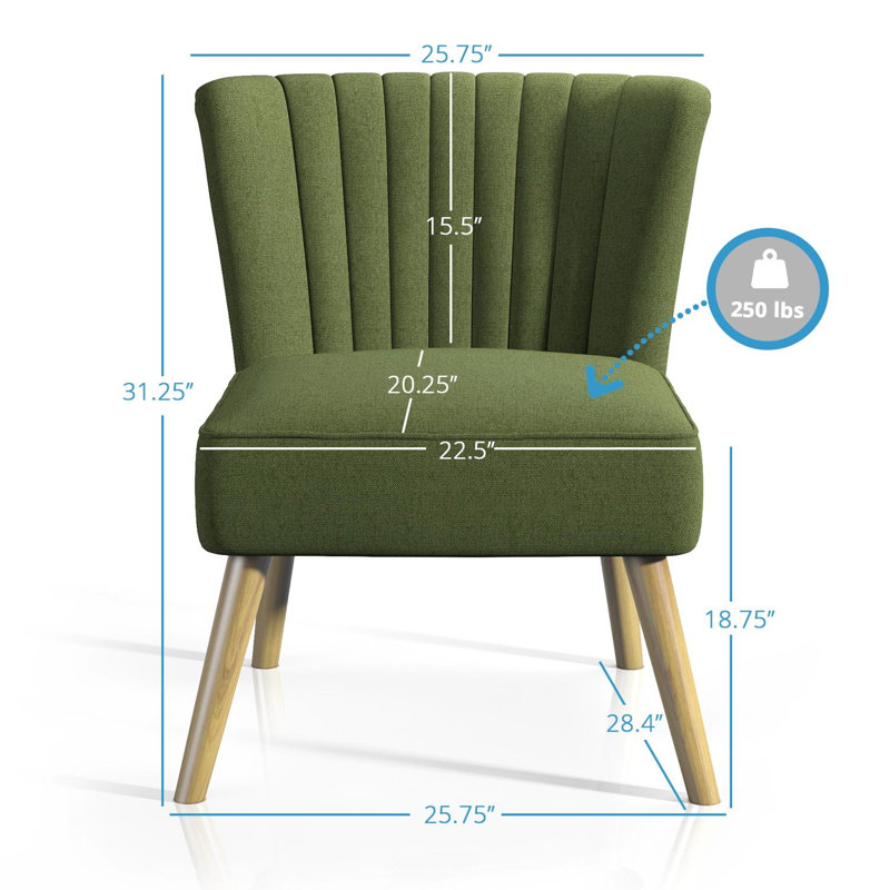 Fauteuil d'appoint en lin touffeté de 25,75 po de large Rousselle, 100 % lin vert