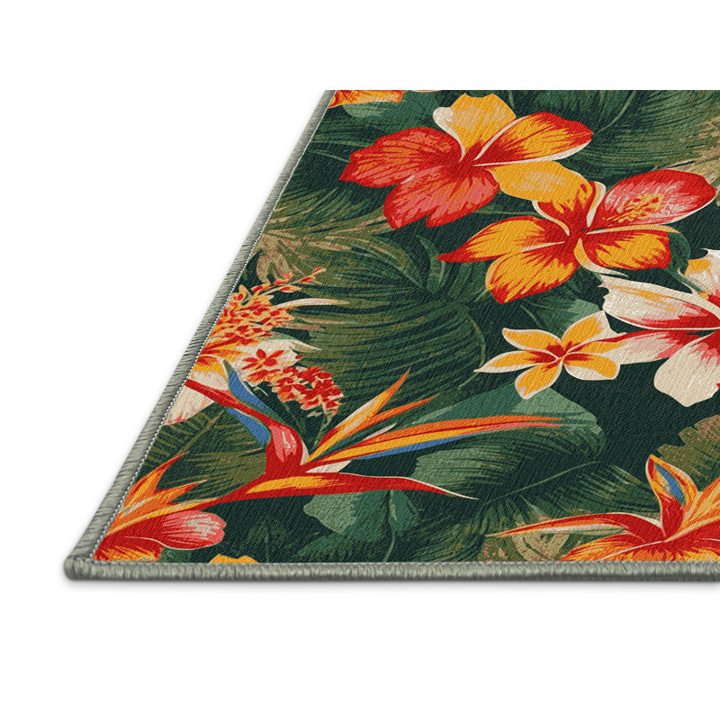  Washable Flower Sprays Hawaiian Area Rug, Carré 7 pi