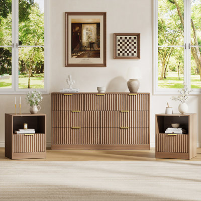Ensemble 3 pièces commode 7 tiroirs et table de chevet 1 tiroir