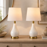 Conyers 17.5" Ceramic Table Lamp Set with USB - Modern Funky Table Lamps for Bedroom Bedside/Nightstand, Living Room & Desk