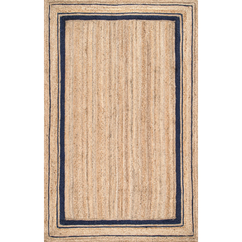 Speight Coastal Braided Power Loom Jute Brown/Navy Bordered Rug, Rectangle 4' x 6'