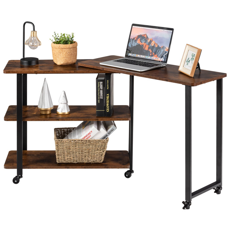 Leonetti L-Shaped Metal Base Writing Desk, Brown, 72cm H x 101cm W x 82cm D