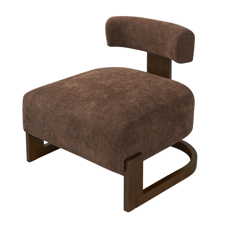 Fauteuil lounge Solven de style moderne du milieu du siècle, sans accoudoirs, avec piètement en bois courbé et coussin de dossier cylindrique, idéal pour le salon ou le coin lecture.