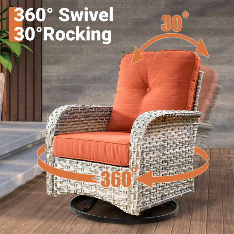 Emroy 2 - Person Outdoor Wicker Swivel Chairs with Side Table, All Weather High Back Rattan Chairs 2-Seater with Comfy Cushions