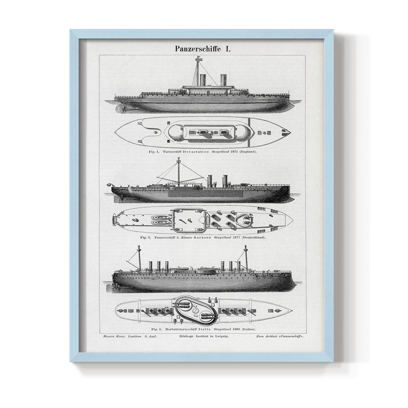 Reproduction encadrée de bateau industriel - bois massif, H 30 po x l 24 po, Bleu