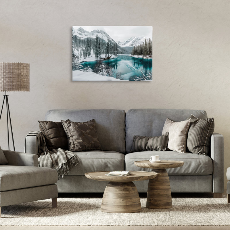 Art mural sur toile, "Snow Capped Mountain Lake", par Lazar Studio, H 20 po x l 30 po
