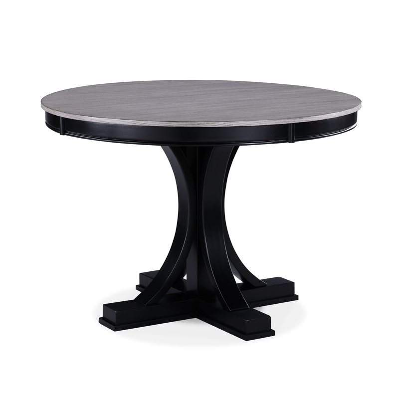Table ronde contemporaine 5 pièces, table et chaises rembourrées, de couleur gris noir, fabrication en bois massif, pouvant accueillir 4 personnes avec style, finition, bois, rassemblements culinaires