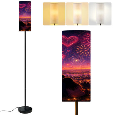  Lampe sur pied de 68,5 po avec feux d'artifice romantiques en forme de cœur en forme de couple, coucher de soleil, poteau en métal à intensité variable avec abat-jour en lin, ampoule DEL incluse