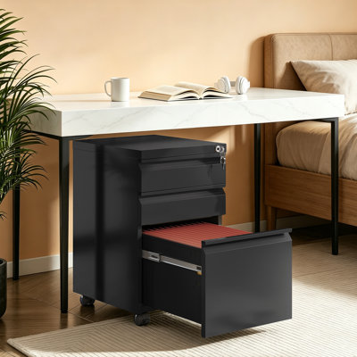 Classeur métallique Rothesay de 37 cm de large à 3 tiroirs avec serrure, meuble de classement mobile pour bureau à domicile, compatible avec les formats lettre et légal, noir, meuble de classement pour imprimante
