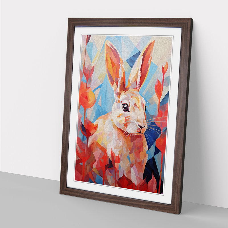 XYZ-FRM-V1223-5349 Rabbit Orphism - Single Picture Frame Print on Wood, 64cm H x 46cm W x 2cm D, Walnut