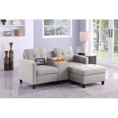 66.8" Upholstered Loveseat Sofa With Ottoman And Storage&Cup Holder& Usb Ports Stand Console