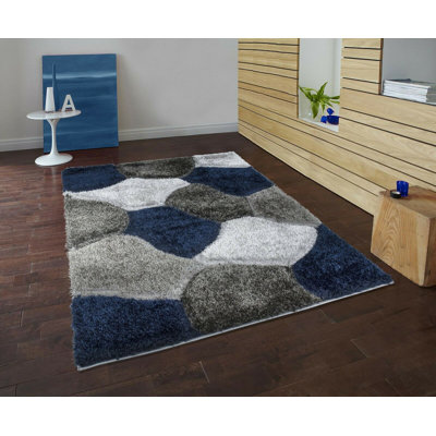 Catlyn Handmade Shag Navy/Grey Rug