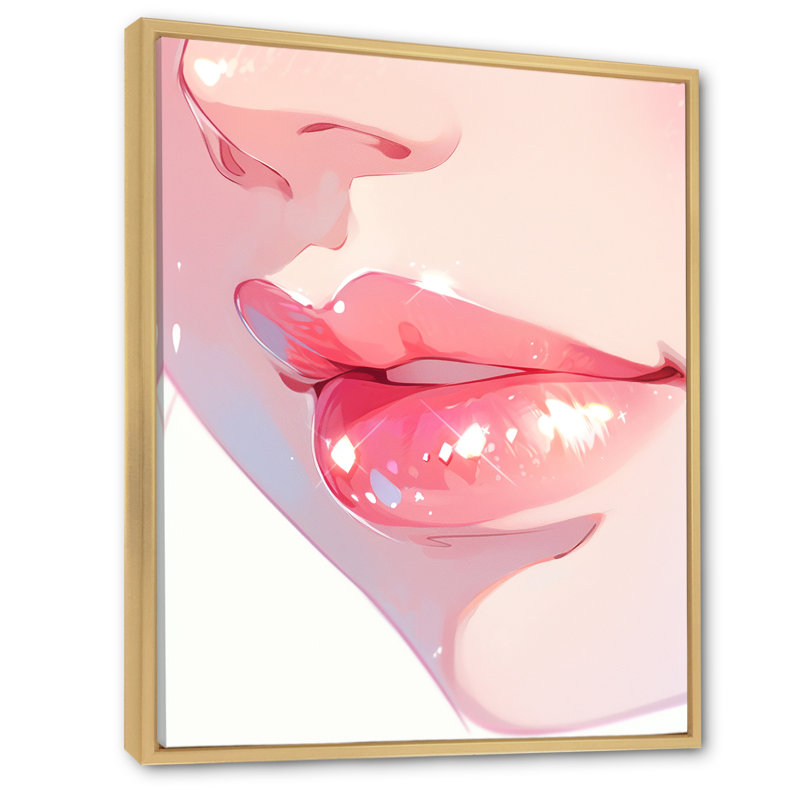 «Pink Pastel Pout Lips» sur toile, H 40 po x l 30 po x P 1,5 po, Cadre naturel flottant