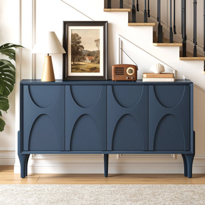 Alvayero 59" Storage Sideboard Cabinet, Mid-Century Modern Buffet with Adjustable Shelves and Solid Wood Legs for Dining Room or Living Room ，Blue