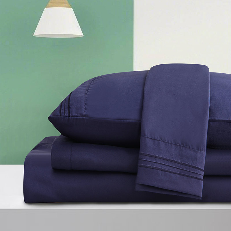 Rayon Solid Colour Sheet Set, Twin Sheet Set + 1 Fitted Sheet + 1 Pillowcase, Navy Blue